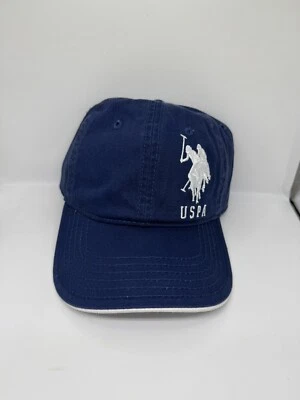 US Polo Assn. USPA Azul Marino Grande Blanco Pony #3 Ajustable Correa Papá Gorra Sombrero Foto 1 de 4