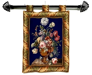 Tapiz vintage tejido alemán/europeo floral barroco, varilla de metal para colgar - Imagen 1 de 6