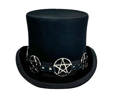 Top Hat Silver Pentagram Devil  Hat Band Vintage Wool Victorian Mad Hatter - Image 1 of 4