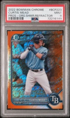 2022 Bowman Chrome Curtis Mead Prospects Orange Shimmer Refractor 15/25 PSA 9 - Image 1 of 3