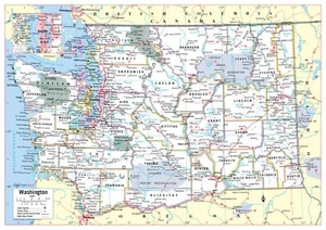 Washington State Wall Map Poster Large Print 34"Wx24"H - Picture 1 of 1