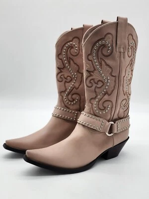 Bota JEFFREY CAMPBELL The Kid Western Tachonada Beige Tacón Bloque Punta Corta Talla 9.5 Foto 1 de 4