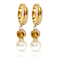 6.15 Carat 14K Solid Gold Huggie Earrings pearl Citrine