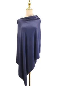 Denim Cosy Plain Wool Soft Knit Poncho - Picture 1 of 3