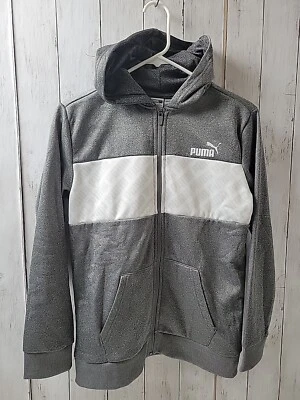 Chaqueta con Capucha Puma Talla 14-16 Niños Grande Logo Cremallera Completa Gris y Blanco Foto 1 de 4