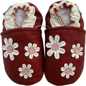 carozoo 3 flowers dark red outdoor rubber sole leather shoes up to 4 years old - Picture 1 of 2