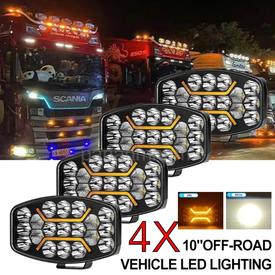 4X 12v 24v 10" Jumbo Oval LED Spot Lamp Dual White & Amber  DRL Driving Light - Image 1 of 4