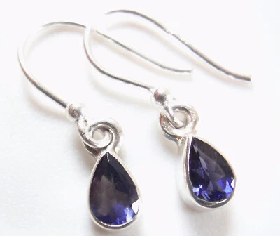 Faceted Iolite Teardrop 925 Sterling Silver Dangle Earrings Tiny - Image 1 of 4