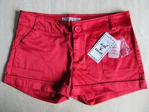 ASH & EMEE Jr Ladies Sateen Red Fashion SHORTS Poly Spandex Rolled Sewn Cuff NEW - Picture 1 of 11