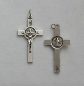 St Benedict Crucifix, 40mm Silver Tone Metal, Made in Italy - Picture 1 of 2