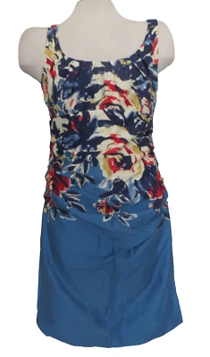 CHEQUER ~ Vestido versátil azul floral gola redonda 10 NOVO $168 - Imagem 1 de 4