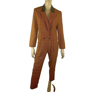 KATIES ladies size 10 suit brown check long pants jacket retro office corporate - Picture 1 of 18