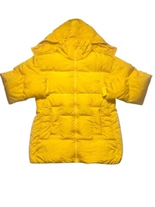Adidas Puffer Jacket-Women’s Medium Down Fill 80/20 Yellow 3 Stripes - Picture 1 of 12