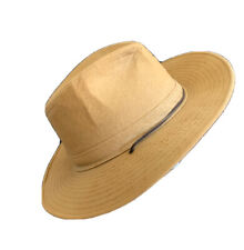 Vtg Minnetonka Leather strap twill Outback Hat Side Snap Aussie western M/L FLAW