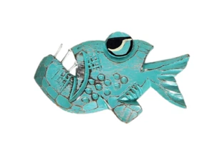 UNIQUE Wall Hanging Piranha Angler NAIL BITER FISH Nautical Contemporary Wood sm - Picture 1 of 3