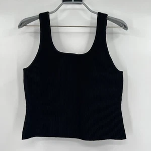 Quince Women's Black Cropped Square Neck Sweater Knit Tank sz XS Sleeveless Top - Picture 1 of 4