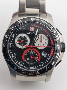 Wenger 70797/X Battalion Chronograph Black/Red Dial Steel Bracelet Men's Watch - Picture 1 of 21