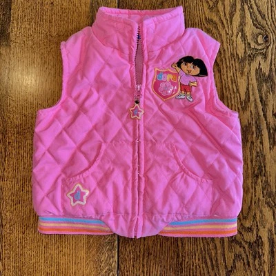 Chaleco Y2K Dora La Exploradora Nickelodeon Rosa Acolchado Bordado 5 Nick Jr DEFECTUOSO Foto 1 de 4