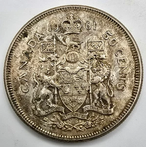 Canada 1961 50c Fifty Cent Silver KM 56 Elizabeth II .800 Silver AU Proof Like - Picture 1 of 4