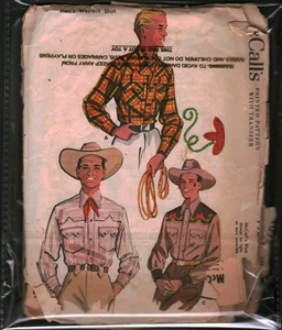 1925 Vintage McCalls SEWING Pattern Mens 1950s Western Shirt Cowboy OOP Sew 14.5 - Picture 1 of 2