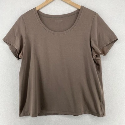 EILEEN FISHER Top XL Stretch Organic Cotton Scoop Neck Short Sleeve Taupe Brown - Image 1 of 4