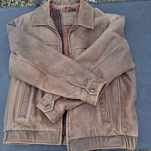 Dockers Genuine Leather Bomber Jacket  Brown Full-Zip Lined Pockets L  - Picture 1 of 13