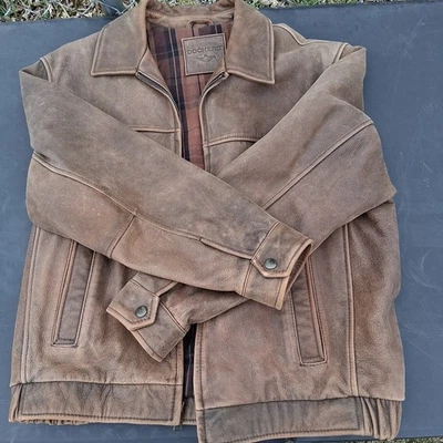 Dockers Genuine Leather Bomber Jacket  Brown Full-Zip Lined Pockets L  - Image 1 of 4