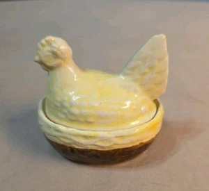 Antique French Pottery Hen on Nest PV2319 Yellow Ware Hen - Picture 1 of 5