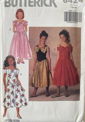 Vtg 90's Butterick 6424 Girls Formal DRESS Big Bow sewing pattern 7-8-10 UNCUT - Image 1 of 2