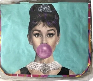 Audrey Hepburn Blowing A Pink Bubble Tote Bag Extra Large With Small Coin Purse - Picture 1 of 6