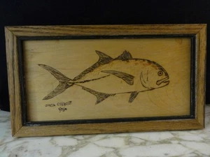 Wood Burning Art Jack Crevalle Fish Man Cave Cabin Art Signed - Picture 1 of 1