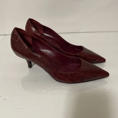 Tacones de gatito Delman Borgoña Cuero en relieve Punta Punta - Para mujer Talla 5” Foto 1 de 4