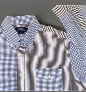 Polo Ralph Lauren Gingham & Stripe Patchwork Camicia L/S Bottone Slim Fit Tg L - Foto 1 di 15