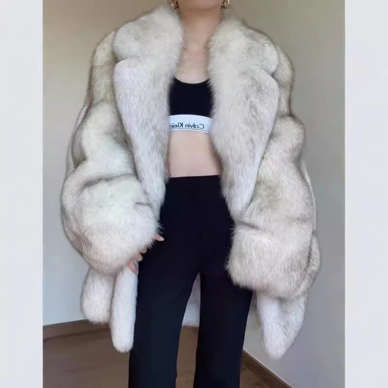 Winter Thicken Warm Fur Coat Womens 2025 New Fox Fur Lapel Collar Party Jackets - Image 1 of 4