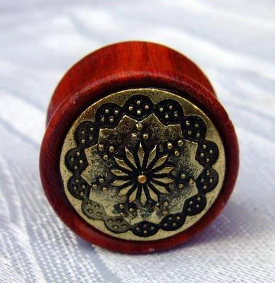 PIERCING TUNNEL PLUG DOUBLE FLARED  SONO HOLZ  LOTUS BLÜTE  REINHEIT LIEBE TREUE - Bild 1 von 3