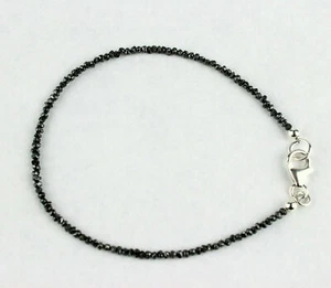Bracelet de perles de diamant Rondelle noire brute brute non coupée... - Imagen 1 de 2