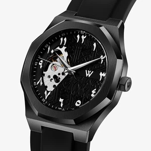 W&V Fantom 42mm Black Arabic Symbols Skeleton Stainless Steel Automatic Watch - Picture 1 of 4