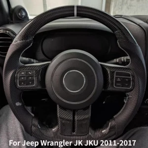 Real Carbon Fiber Steering Wheel with CF Trim For 2011-2017 Jeep Wrangler JK JKU - Picture 1 of 7