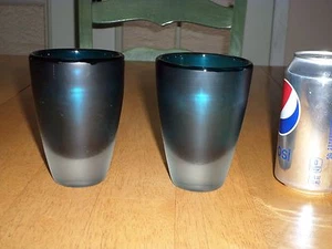 1960'S,FROSTED DARK BLUE COLORED /CLEAR HEAVY BASE,Glass Drinkware, Total of #2  - Picture 1 of 8