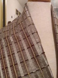 70" x49" BP72 OLIVE GREEN LT BROWN CORDED PLAID ITALIAN SILK FABRIC DRESS HOME - Picture 1 of 7