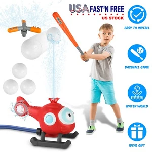 Water Sprinkler Baseball Helicopter Toy for Kids 360°Rotating Water Tee Ball Set - Picture 1 of 13