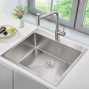 25x22" Drop in Kitchen Sink Top mount Stainless Steel Sigle Bowl with One Hole - Picture 1 of 7