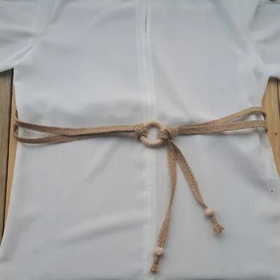 Cinturón de corbata de cintura alta tejido marrón para mujer, vestido de lino con hebilla cinturón envolvente niña Foto 1 de 4