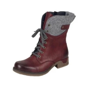 Size 39 (8.5/9) Rieker Burgundy Lace Up Combat Boots - Picture 1 of 6