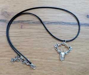 SILVER STAG PENDANT NECKLACE ON LONGER LENGTH WAXED  CORD - 24 INCH - Great Gift - Picture 1 of 3