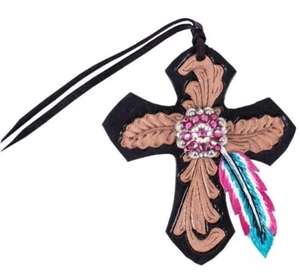 New Showman Leather Tie on Cross w Feather and Bling Charm Western Saddle 202284 - Picture 1 of 1