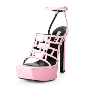 Versace Women's Pink High Heel Platform Leather Sandals Pumps Shoes - Picture 1 of 8