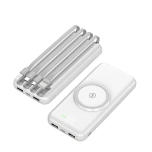 Wireless Power Bank W/ Cables 10,000mAh Portable Travel Charger Battery Backup - Picture 1 of 11