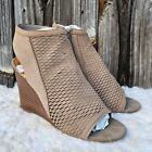 Steve Madden Winny Wedges Size 9 Tan Leather Perforated Open Toe Sandal Bootie