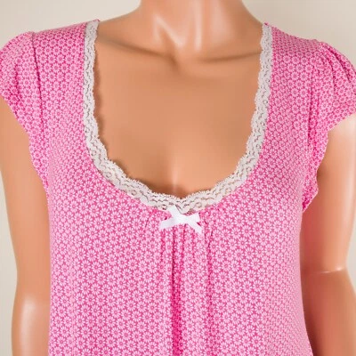 💖 LAURA ASHLEY Nightgown XL Pink Floral Stretchy Chemise Sleep Dress Cap Sleeve - Image 1 of 4